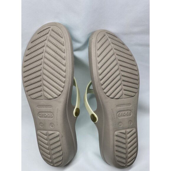 Crocs Sanrah Sandals Women's Sz 8 Teal/Cream Slip On Thong Comfort Wedge Circle - Picture 9 of 12